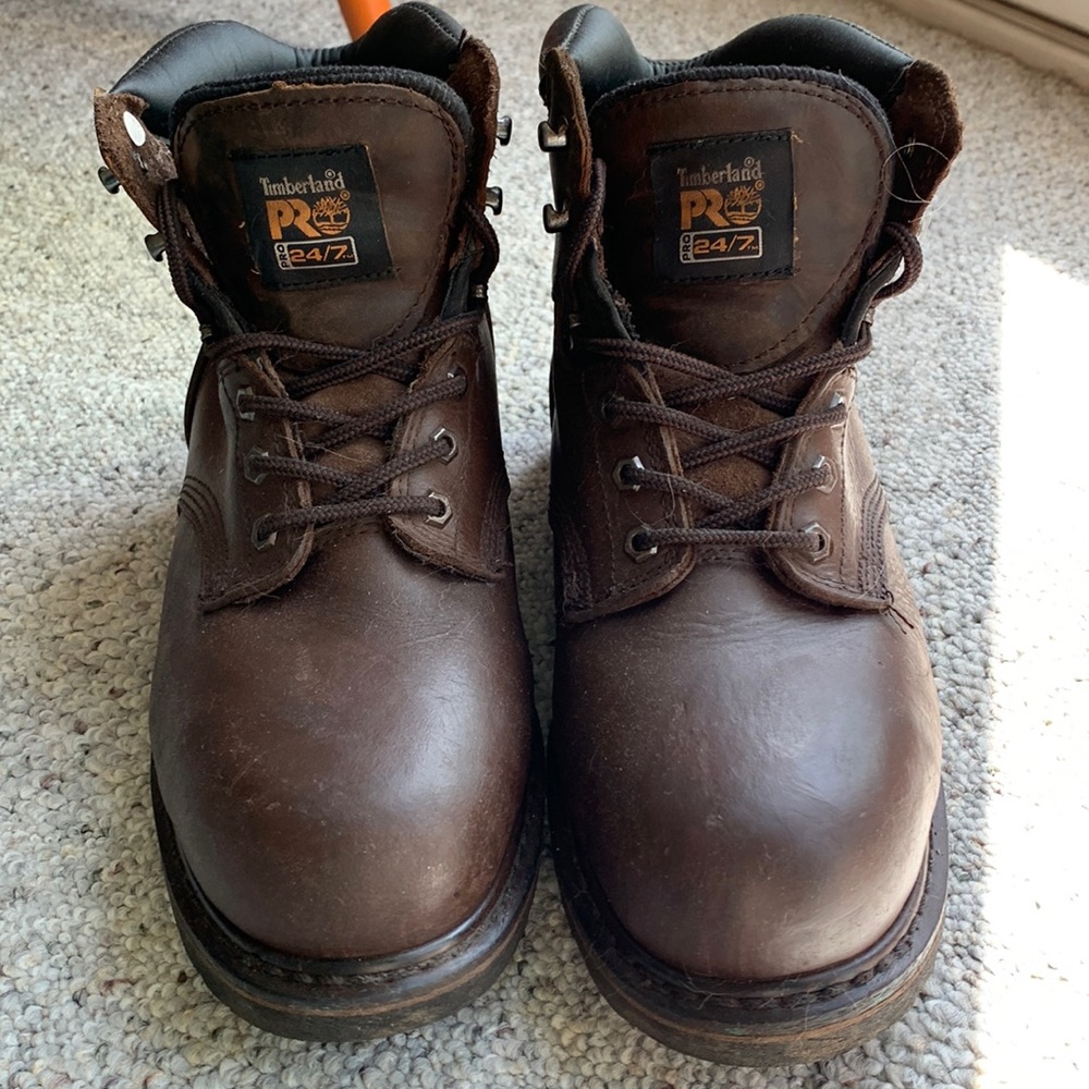 Men’s Timberland Pro steel-toed boots.